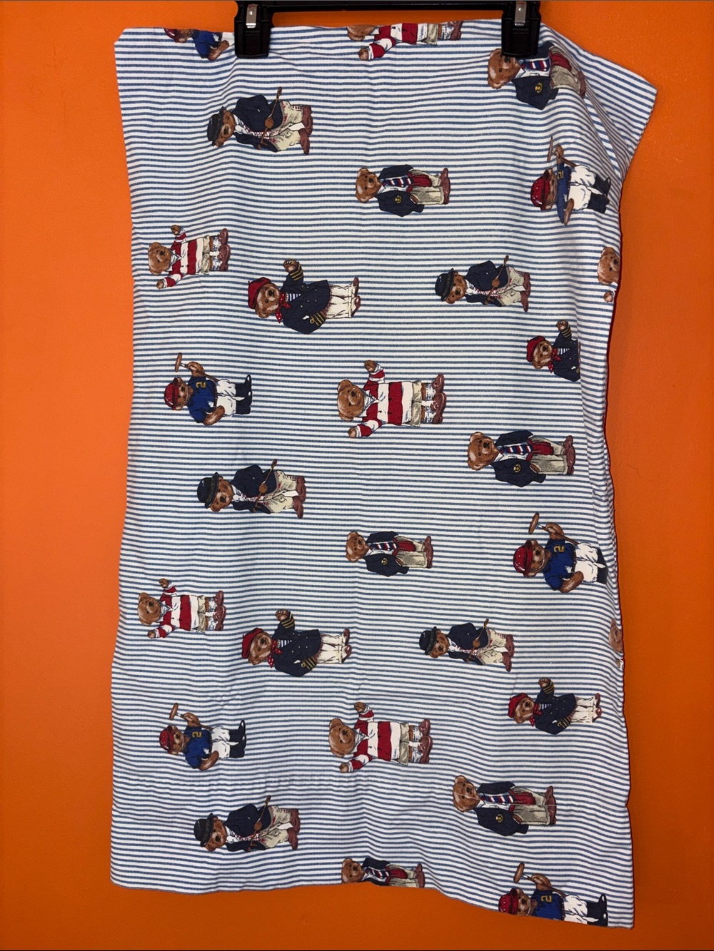 Ralph Lauren Striped Polo Bear Pillow Case in Navy/White Pinstripe 100% Cotton